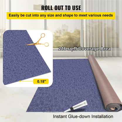 Happybuy 6 ft x 36 ft Deep Blue Marine Carpet for Boats Waterproof - 0.18" Thick Indoor Outdoor Rug Carpet Roll for Home Patio Porch Deck