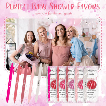 Spakon 60 Sets Baby Shower Favors for Guests Include Unscented Tealight Candles Multicolor Ballpoint Pen Thank You Card Opp Bags Gender Reveal Gifts for Baby Shower Game Prizes (Pink,Girl)
