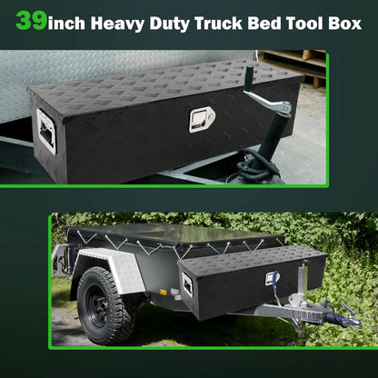 SCITOO 39 Inch Truck Bed Tool Box,Aluminum Heavy Duty Diamond Plate Crossover Storage for Most Full Size Pickups,Lockable Weatherproof Chest,Fits 39" Truck Beds,Easy Access to Load and Unload