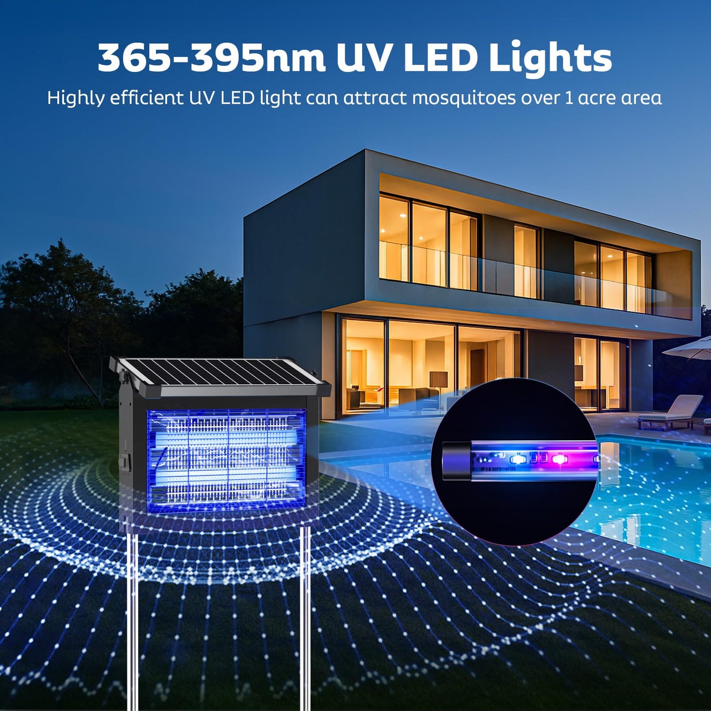 OnBeam Solar Bug Zapper Outdoor, 4500V Mosquito Zapper Waterproof Electric Fly Zapper Rechargeable Mosquito Killer Lamp with 10W Solar Panel, Cordless Fly Trap for Backyard, Patio, Garden, RV, Camping