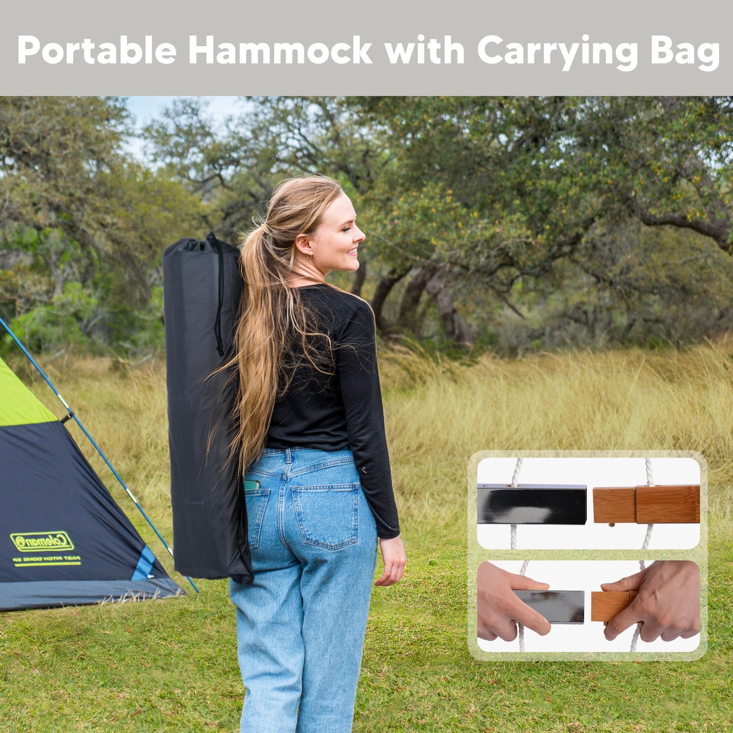 SUNCREAT Hammocks for Outside with Stand Included, Double Hammock with Curved Spreader Bar, Carrying Bag, Beige