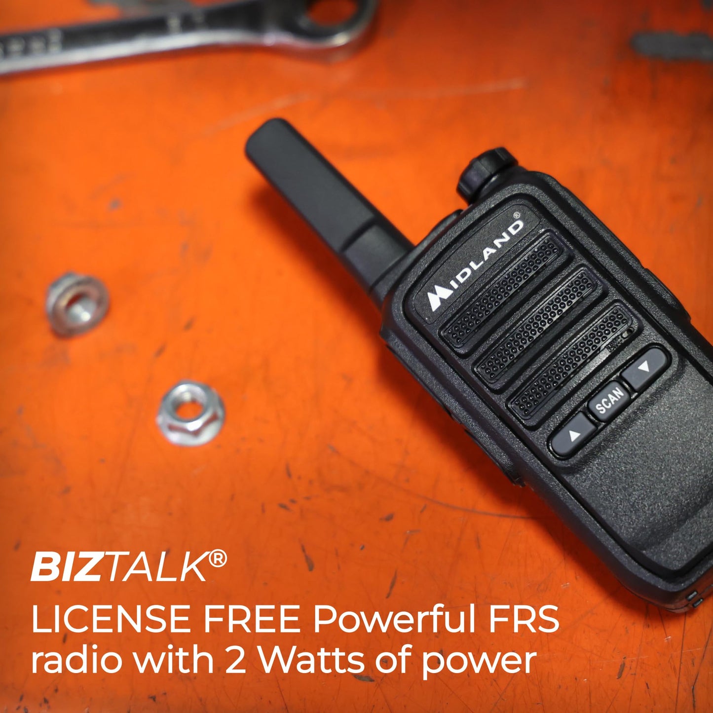 Midland BR10 Heavy-Duty Business Walkie Talkies – 2-Watt Long Range Two-Way Radios, FRS License-Free, Rechargeable Battery, Portable Handhelds for Job Sites & Manufacturing (2-Pack)