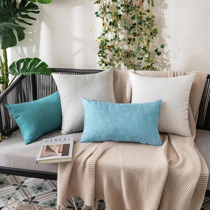 MIULEE Decorative Outdoor Throw Pillow Covers - Waterproof Faux Linen Cushion Cases | 20x12 Inch Blue Gray (Pack of 2)