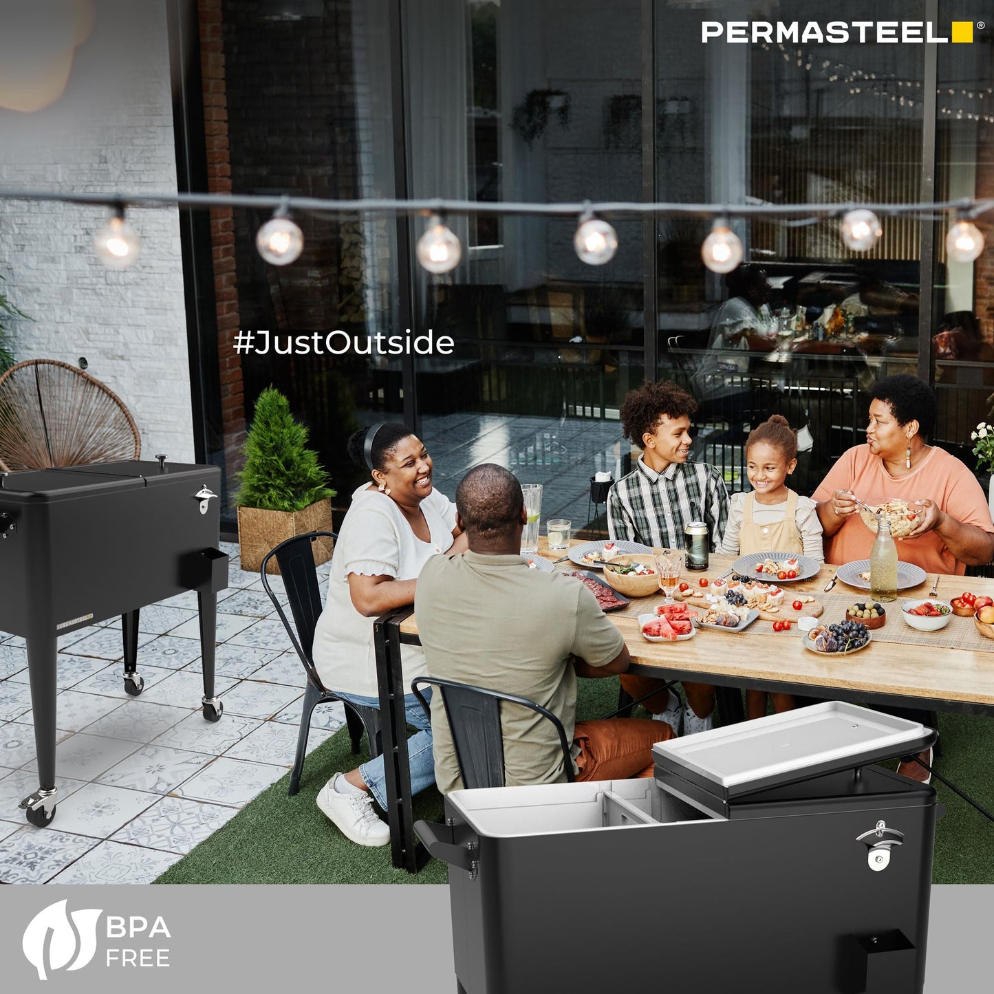 Permasteel Party Cooler with Divider, Spacious 80-Qt Capacity, Chills 36hrs, Serving Tray, Rolling Ice Chest for Indoor and Outdoor Entertainment, Matte Black