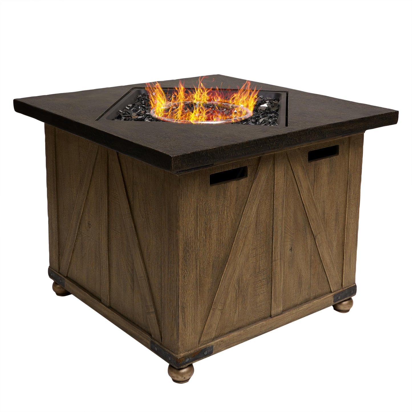 Alpine Corporation 24" Wood Grain Fire Pit Table, 50K BTU, All Weather Outdoor Heater with Flame Control for Patio, Garden and Yard