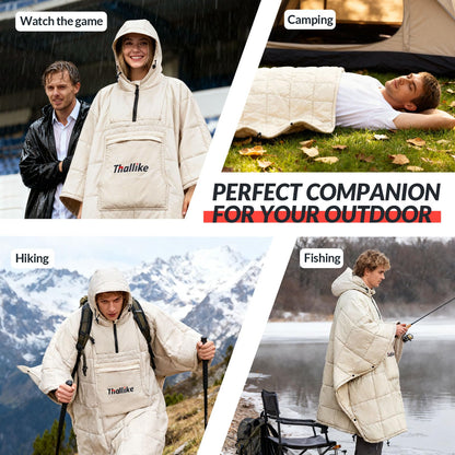 Thallike 3 Person Outdoor Camping Chair & Warm Oversized Camping Blanket with Hood