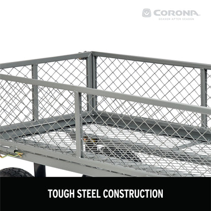 Corona Metal Landscape Cart 400 Pound Capacity Fold Down Sides 10 Inch Pneumatic Tires for Yard, Gardening, Bark, Planting