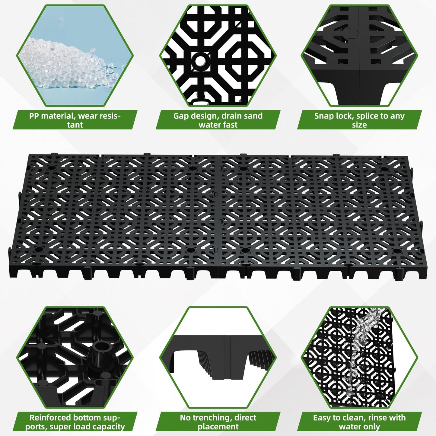 20 Pcs 15.7" x 15.7" Heavy Duty Ground Protection Mats, Interlocking Non-Slip Floor Mat, Heavyweight Gravel Grid Drive on Lawn, 6613 lb Load Permeable Paver for Parking, Outdoor Event Flooring, Black