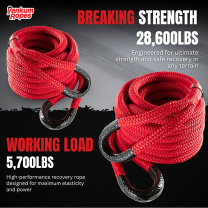 Yankum Kinetic Recovery Rope - Heavy Duty 7/8" x 30' Tow Rope, Off-Road & Vehicle Recovery, Kinetic Energy Ropes for 4x4, Jeep, and Trucks, Made in USA – Python Series