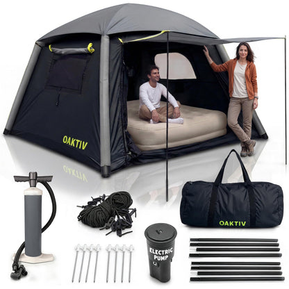 Oaktiv Inflatable Tents for Camping - CloudCamp 4-6 Person Blow Up Tent, Self Inflating Glamping Tent with Pump, 210D Oxford Waterproof, UV50+ Protection, 4-Season Air Tent for Adults