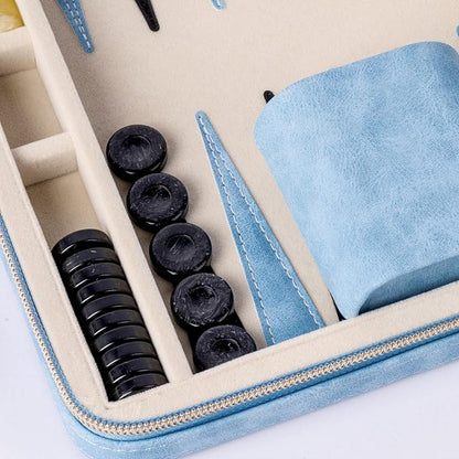 Backgammon Sets for Adults Classic Board Game with Folding Faux Leather Backgammon Case Portable Travel Backgammon Game Set (Blue)
