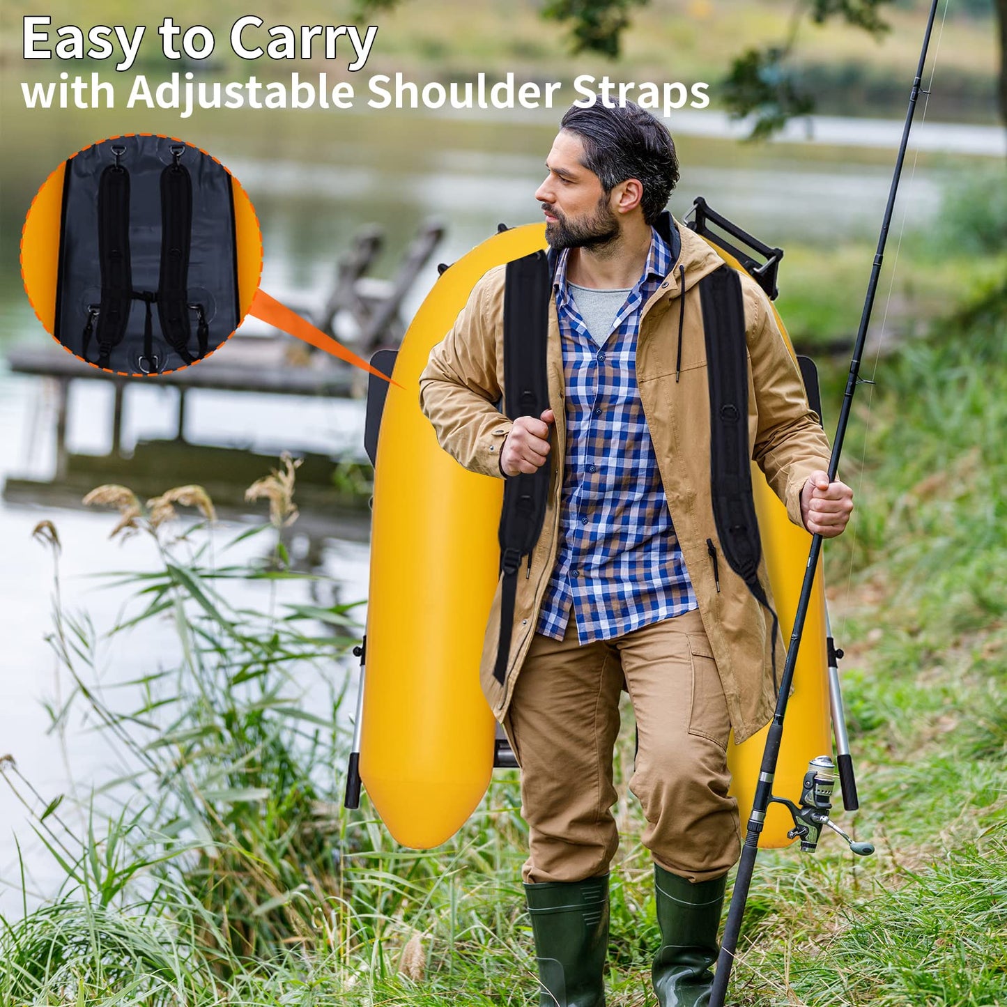 Xproutdoor Inflatable Fishing Float Tube, Belly Boat Fishing with Adjustable Backpack Straps, Storage Pockets, Fish Ruler, Pump, Oar, Float Tubes for Fishing, 350 LBS Load Capacity