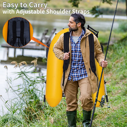 Xproutdoor Inflatable Fishing Float Tube, Belly Boat Fishing with Adjustable Backpack Straps, Storage Pockets, Fish Ruler, Pump, Oar, Float Tubes for Fishing, 350 LBS Load Capacity