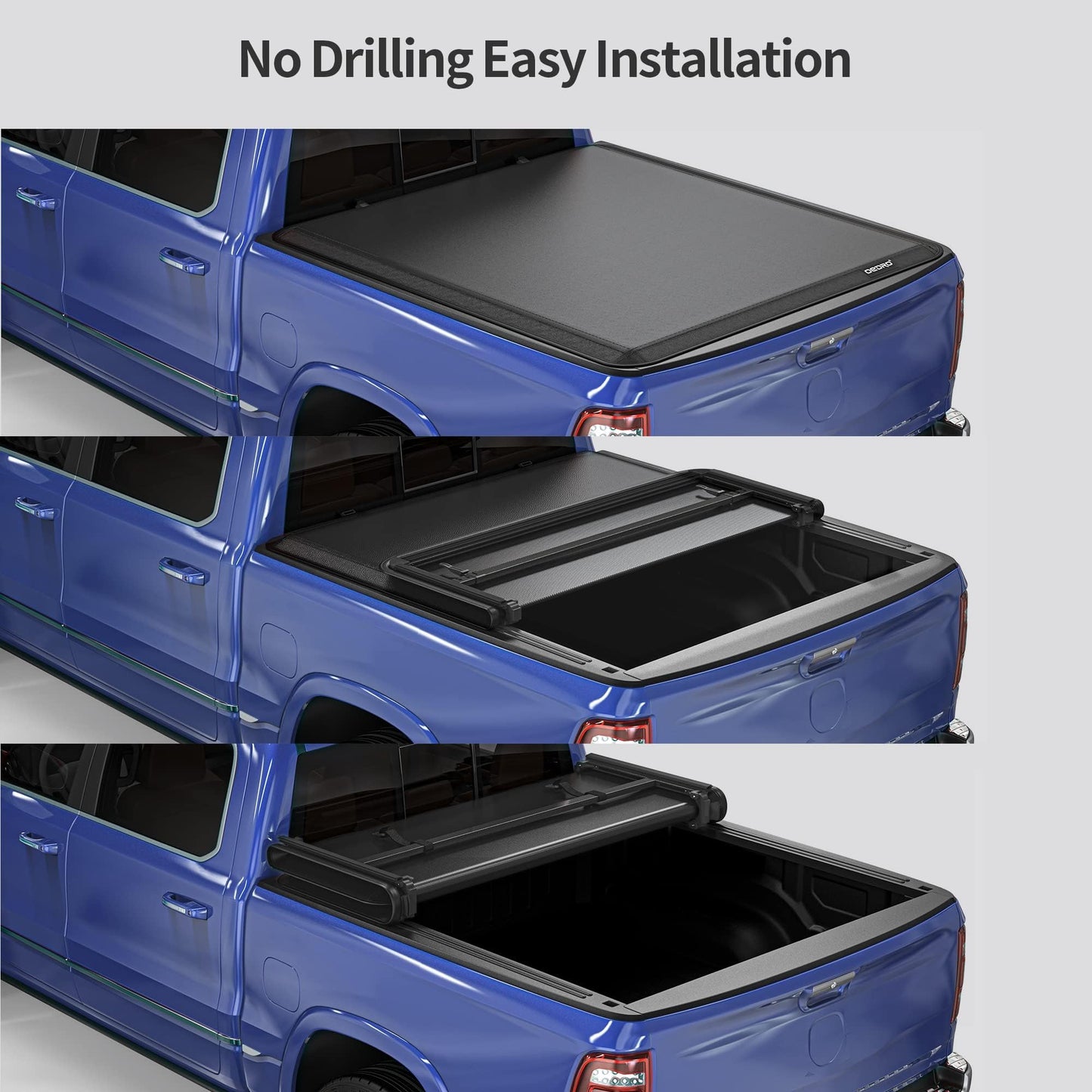 oEdRo Upgraded Soft Tri-fold Truck Bed Tonneau Cover On Top Compatible with 2007-2013 Chevy Silverado 1500 / GMC Sierra 1500 with 5.8 Feet Bed, Fleetside