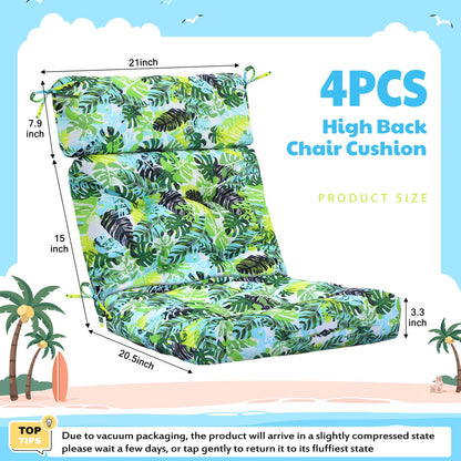 Barydat 4 Pcs Tufted High Back Chair Cushion Indoor Outdoor Seat and Back Cushions Palm Leaves Tropical Plants Lawn Rocking Chair Pads with Ties for Adirondack Patio Garden(Palm Leaf)