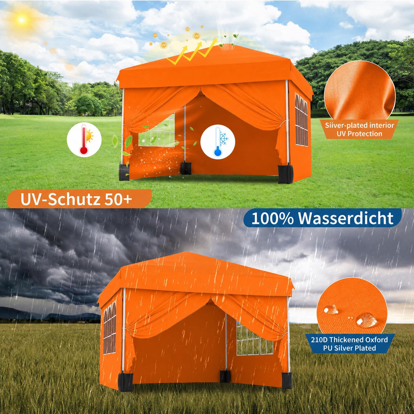 10'X10' Easy Pop Up Canopy Tent with 4 Detachable Window Sidewalls - Waterproof Outdoor Portable Canopy with Carry Bag & Guy Lines - for Camping, Outdoor Parties and Events
