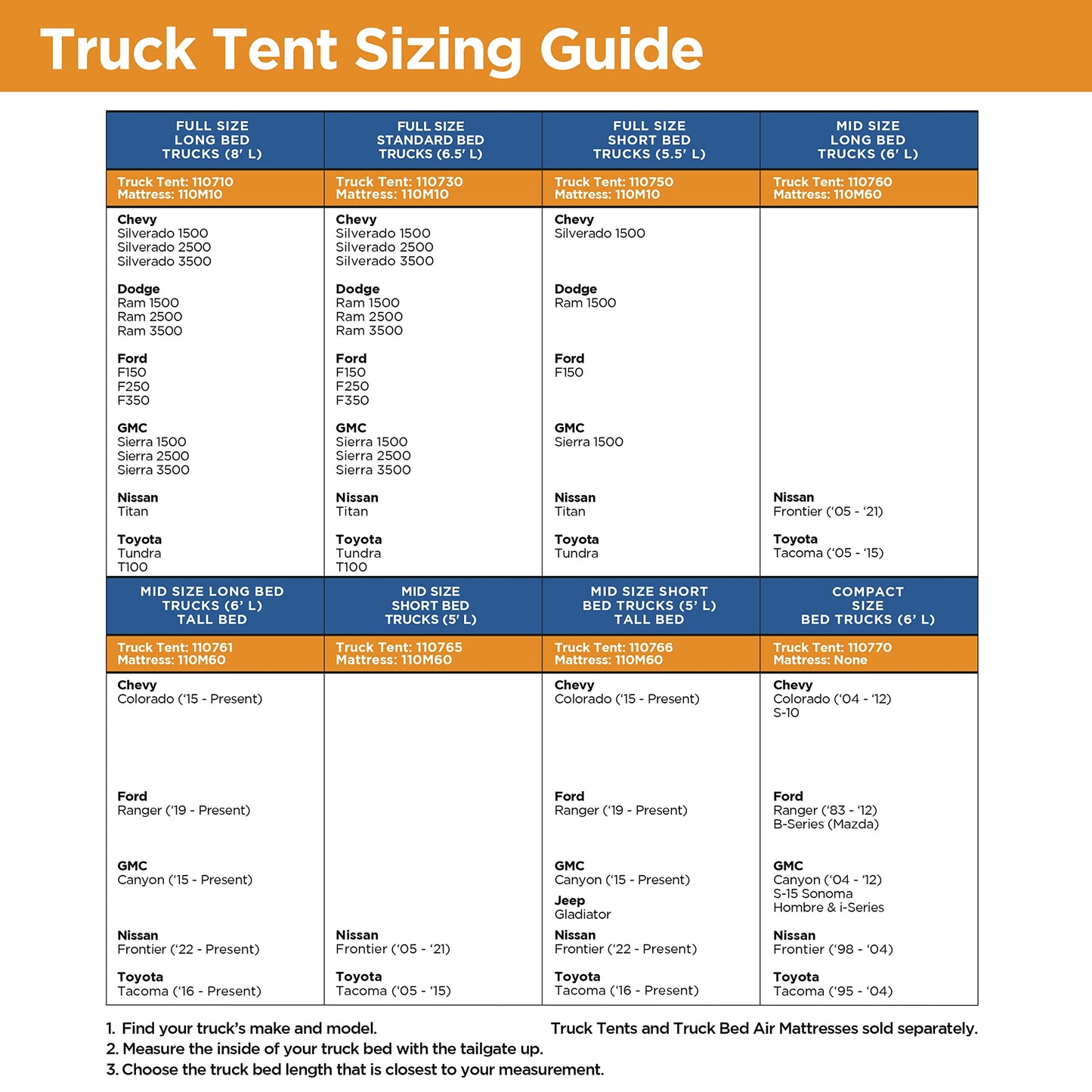 Rightline Gear Mid-Size Long Truck Bed Tent, 6 Foot