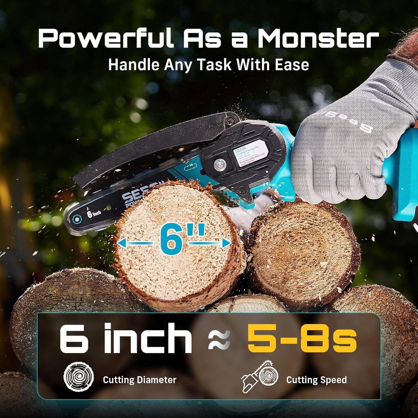Seesii Mini Chainsaw - 6-Inch Cordless Electric Power Chain Saw with 2 Batteries | Ideal for Tree Trimming & Wood Cutting