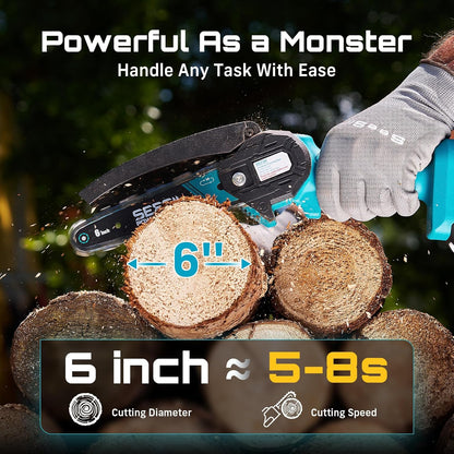 Seesii Mini Chainsaw - 6-Inch Cordless Electric Power Chain Saw with 2 Batteries | Ideal for Tree Trimming & Wood Cutting