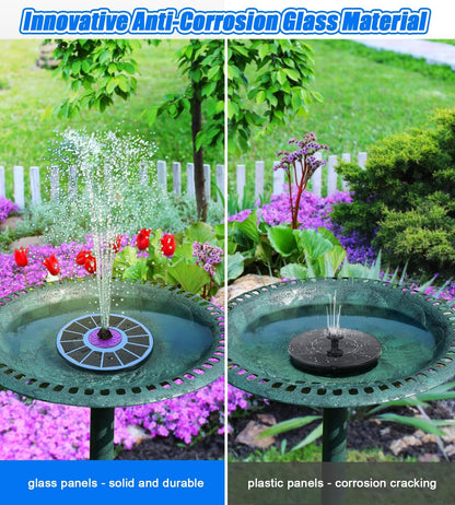 SZMP Solar Fountain - 3.5W Bird Bath Water Feature with Upgraded Glass Panel & 7 Nozzles | Blue