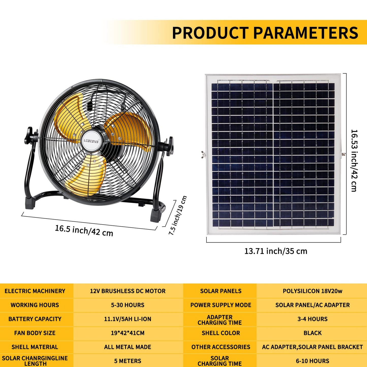 lcocove Outdoor Fan Can Running 5-24 Hours,Solar Powered Fan For Shed,Home,Ouside,Camping，with USB Output For Emergency Situation Without Electric