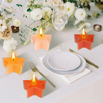 Tea Lights Gradation Orange Star Tea Candles Set of 12 – Tealight Candles with Citrus Scent, Long Burning Handmade Tealights for Wedding Meditation Home Decor Gift