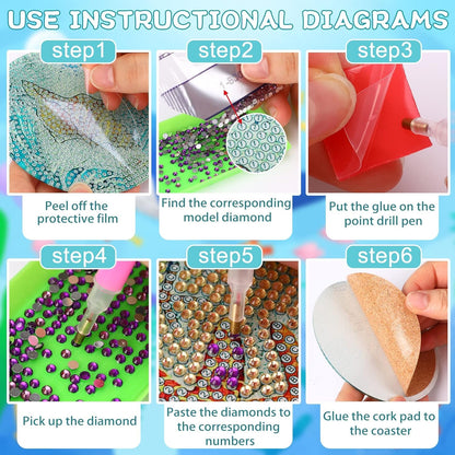 8 PCS Cocktail Diamond Art Coasters Kits, Diamond Painting Coasters with Holder Set of 8, DIY Drink Coasters Art Crafts Supplies for Adults Cup Mat for Home Decor House Warming Gifts Non-Slip 3.9inch