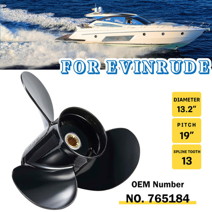 MiBarco 13.2x19 Upgrade Aluminum Boat Propeller for BRP Johnson Evinrude OMC Stern Drive 40-140hp Replace OEM 765184 13 Spline Tooth RH