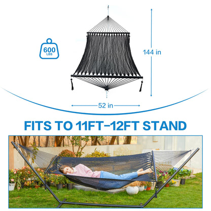 PNAEUT Double Rope Hammocks for Outside, Handwoven Double Caribbean Hammock with Spreader Bar for Outdoor Indoor, Max 600 lbs Capacity (Abyss)