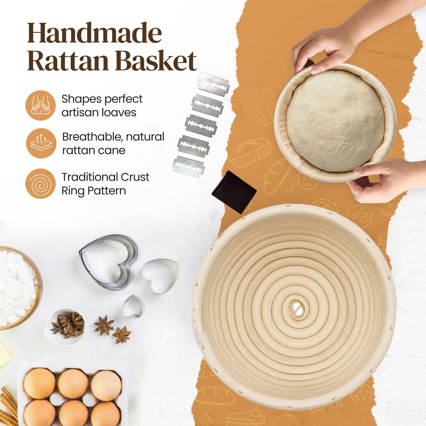 Nuvèro·Homz Sourdough Bread Baking Supplies, Banneton Bread Proofing Basket 9 Inch Round Sourdough Kit with Tools & Supplies, Proofing Baskets for Sourdough Bread Baking - Ideal Gift Set for Bakers
