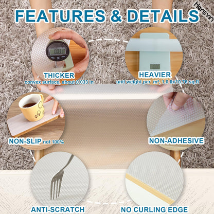 Hersvin Shelf Liners, 12in x 20ft Kitchen Drawer Mats, Non-Adhesive EVA Cupboard Protector, Cabinet Lining, Refrigerator Liner (Clear Dot)