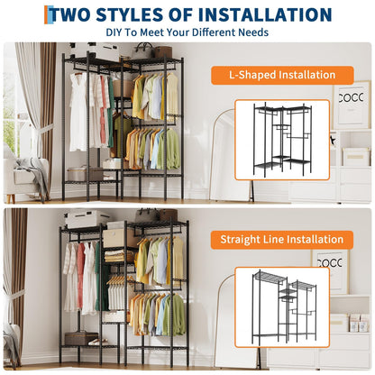 GarveeHome Heavy Duty Metal Clothes Rack – Adjustable Shelves, Freestanding Portable Wardrobe Organizer, Commercial Closet System for Garment Storage, Max Load 1210 LBS, Black – 86.2 x 17.3 x 76.4