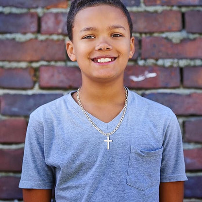 IEFLIFE Easter Basket Stuffers - Cross Necklace Easter Gifts for Men Boys Silver Figaro Chain Cross Necklace Jewelry Christian Baptism Gifts for Boys Birthday Gift for Dad Husband Son Grandson