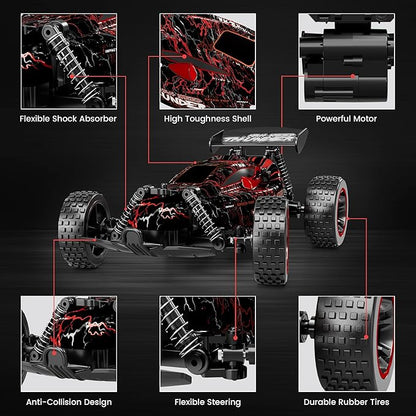 Tecnock RC Cars for Kids 1:18 Scale 2WD RC Car with LED Lights 2.4GHz Remote Control Car with USB-C Easy Charging &amp 50 Mins Playtime Toys Gifts for Boys &amp Girls Ages 8-12