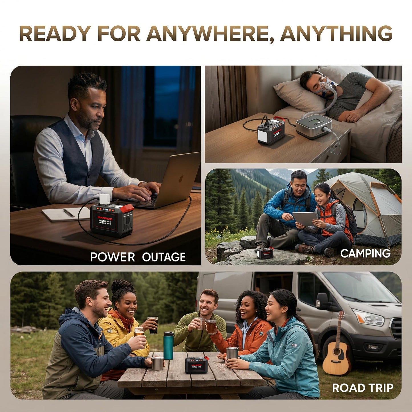 MARBERO 200W Portable Power Station 148Wh Camping Solar Generator Laptop Power Bank with AC Outlet 110V, DC, USB QC3.0, LED Flashlights for CPAP Home Outdoor Trip Emergency Backup