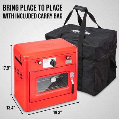 Hike Crew Outdoor Gas Camping Oven w/Carry Bag | CSA Approved Portable Propane-Powered 2-Burner Stove & Oven | Auto Ignition, Overheat Safety Shutoff, Built-In Thermometer | Hose & Regulator Included