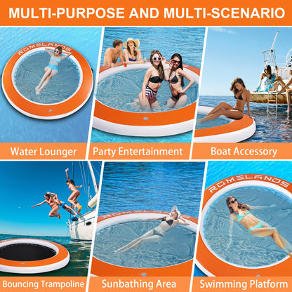 Inflatable Water Hammock Floating Dock, Round Float Ring for Summer Party, Heavy-Duty Raft Platform for Lakes Pools Oceans, Portable Lounger for Adults