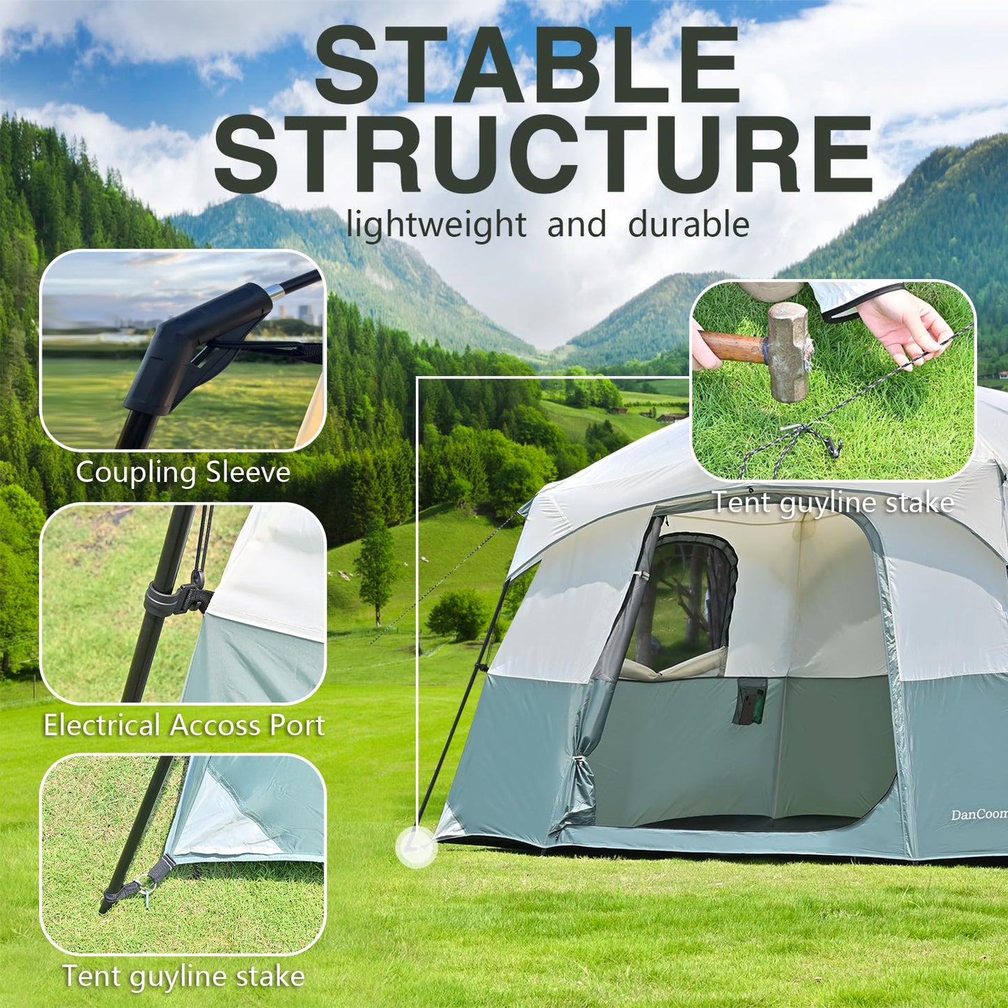 DanCoom Tents 4/6 Person, Easy Setup Waterproof Camping Tent with Rainfly, Portable Double Layer Large Family Tent for Camping Backyard Outdoor & Hiking-10'X9'X75in(H)