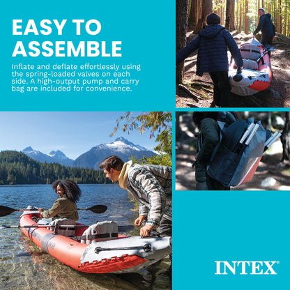 INTEX 68309EP Excursion Pro K2 Inflatable Kayak Set: Includes Deluxe 86in Kayak Paddles and High-Output Pump – SuperTough PVC – Adjustable Bucket Seat – 2-Person – 400lb Weight Capacity