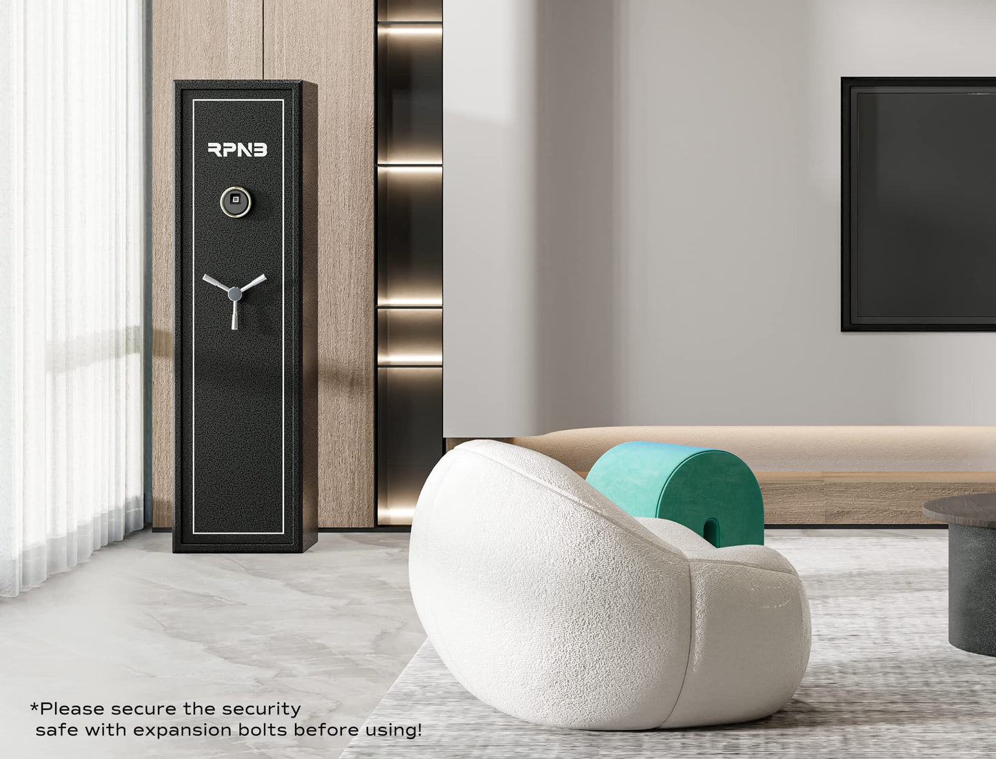RPNB Large Biometric Rifle Safe,7-Gun Electronic Gun Security Cabinet,Quick Access Fingerprint Long Metal Rifle Gun Security Cabinet with 3 Spoke Safe Handle,Door Organizer,Separate Pistol/Ammo Area