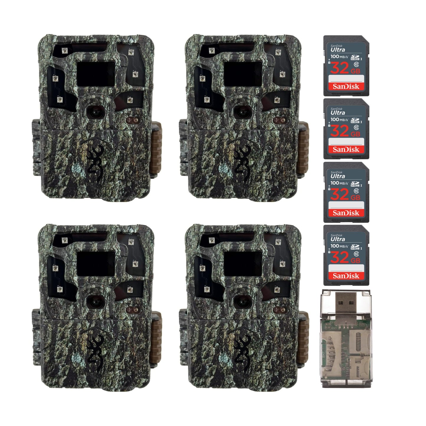 Browning Trail Cameras Strike Force Pro X Cellular Game Camera with Infrared Night Vision, Wildlife Motion-Activated Bundle with Memory Card and USB Card Reader (4-Pack)