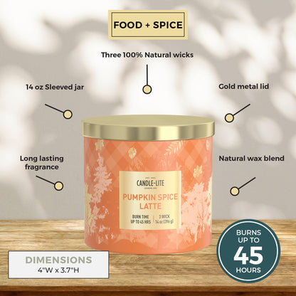 Candle-lite Halloween Scented Candles, Pumpkin Accord with Buttercream, 14 oz Jar, 45 Hour Burn, Fall Scented Candle for Home Decor, 3-Wick, Proudly Poured in USA, Halloween Candle Decoration