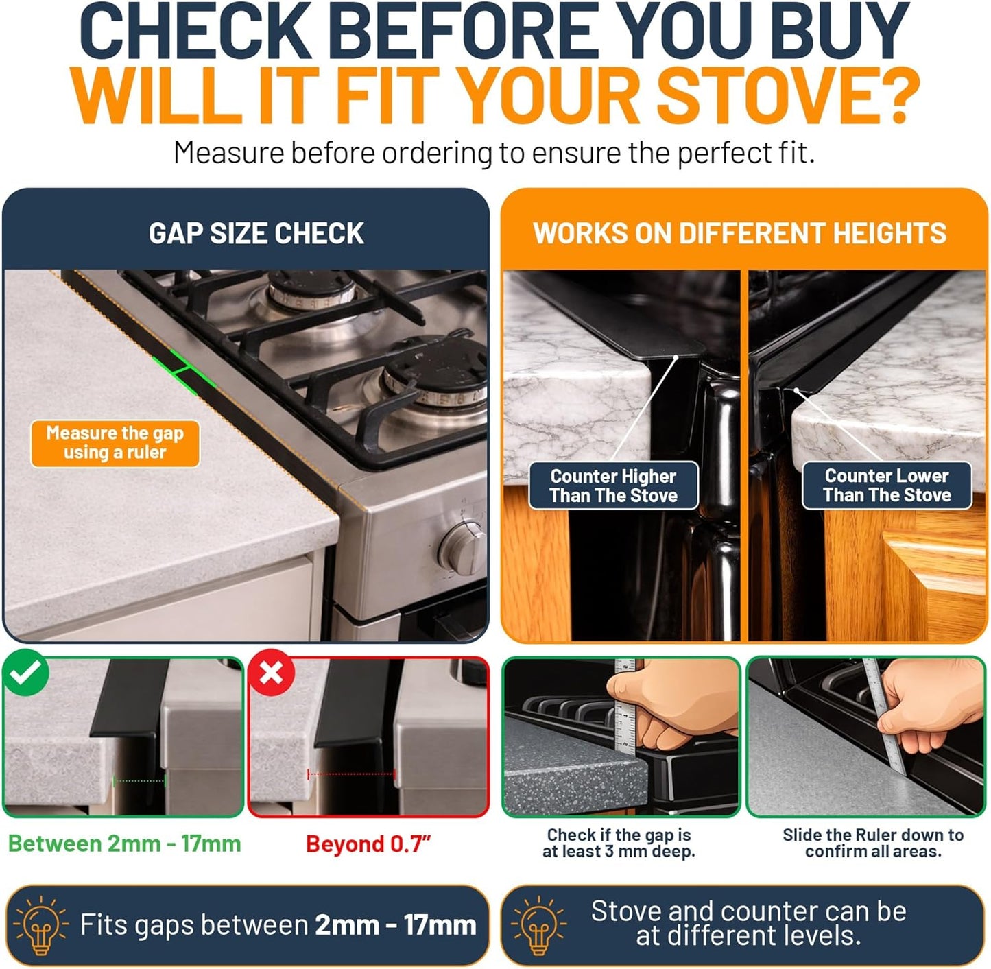 Linda’s Essentials Stainless Steel Stove Gap Covers - Adjustable 13.8" to 27.5" | 2 Pack Counter & Oven Filler