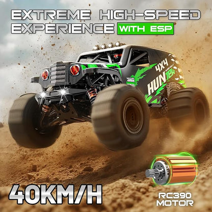 RC Cars 1:14 Scale 4WD Off-Road Monster Truck Rc 40+ KM/H 4X4 Waterproof ESC Remote Control Car with Dual 7.4V 1300mAh Batteries Extra Paddle Tires &amp Full Roll-Cage Frame for Adults &amp Boys
