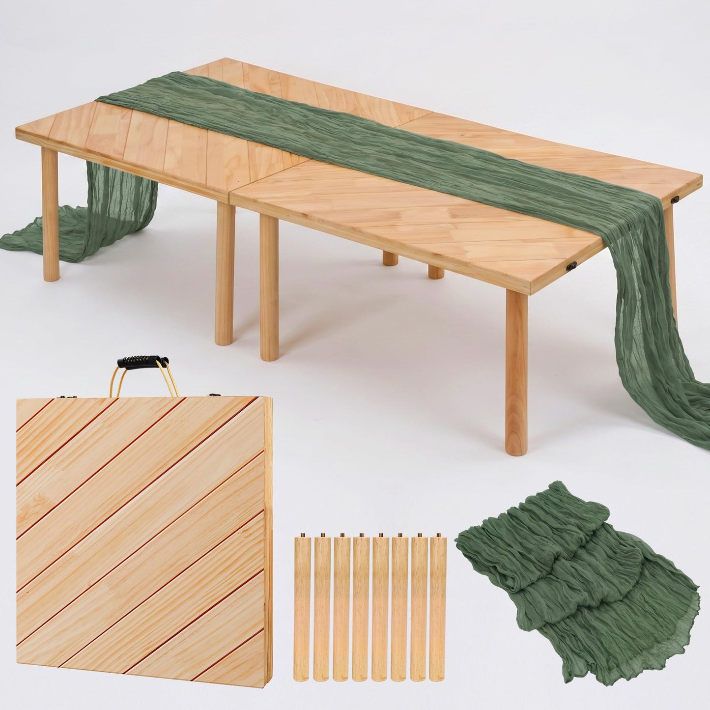 LITURTOO Low Picnic Table Portable, 60" X 30" Boho Picnic Table with Table Runner for Indoor,Outdoor,Camping, Wedding, Beach, Garden, Party(Large Size for 6-8)