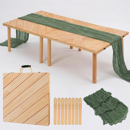 LITURTOO Low Picnic Table Portable, 60" X 30" Boho Picnic Table with Table Runner for Indoor,Outdoor,Camping, Wedding, Beach, Garden, Party(Large Size for 6-8)