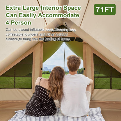 InflatableTent for Camping,4-6 Person Glamping Tent Blow Up Air Tents House Easy Setup for 4 Seasons Waterproof Oxford Family Tent with Large Tarp & Two Skylight.