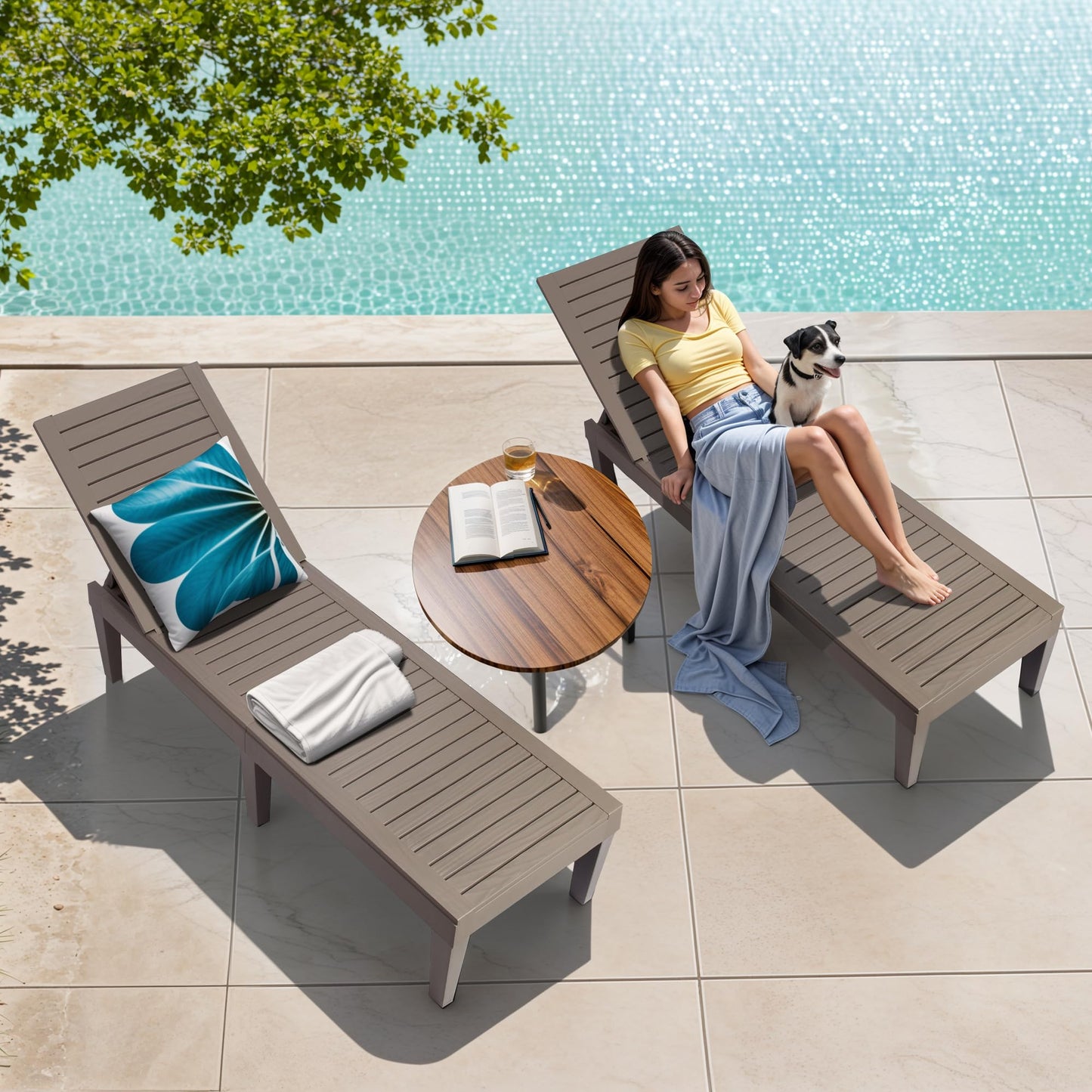 Lounge Chair,Pool Lounge Chairs Set of 2,Lounge Chair Outdoor,Waterproof Sun Loungers Chair,5-Positions Adjustable Outdoor Lounge Chairs for Garden Beach Patio Poolside Lawn Deck,Striped Grey