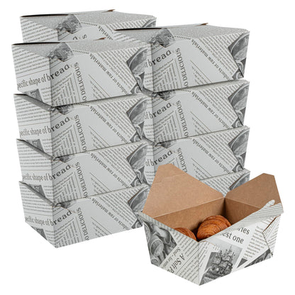 Restaurantware Bio Tek 98 Ounce Take Out Boxes 200 To Go Lunch Boxes - Tab-Lock Closure Heat-Tolerant Newsprint Paper Disposable Lunch Boxes Greaseproof For Hot And Cold Foods