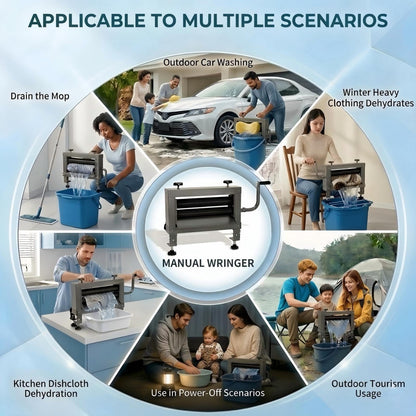 Upgraded Clothes Wringer – Adjustable Hand Crank Laundry Wringer, Heavy Duty Portable for Multi-Scene Use: Towels, Chamois, Off-Grid, RV Camping & Emergency, Dual Knob Design for Easier Operation
